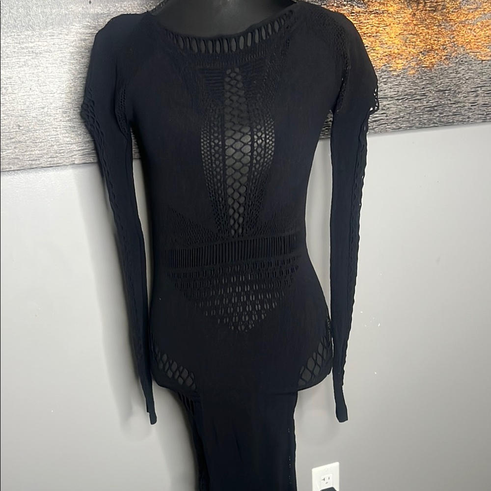 Private Label Black Ribbed Bodycon Dress Long Sleeve